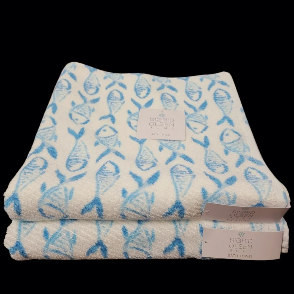 6pc Sigrid Olsen Blue Fish Coastal Nautical Sea Bath Hand Tip Towel Set New